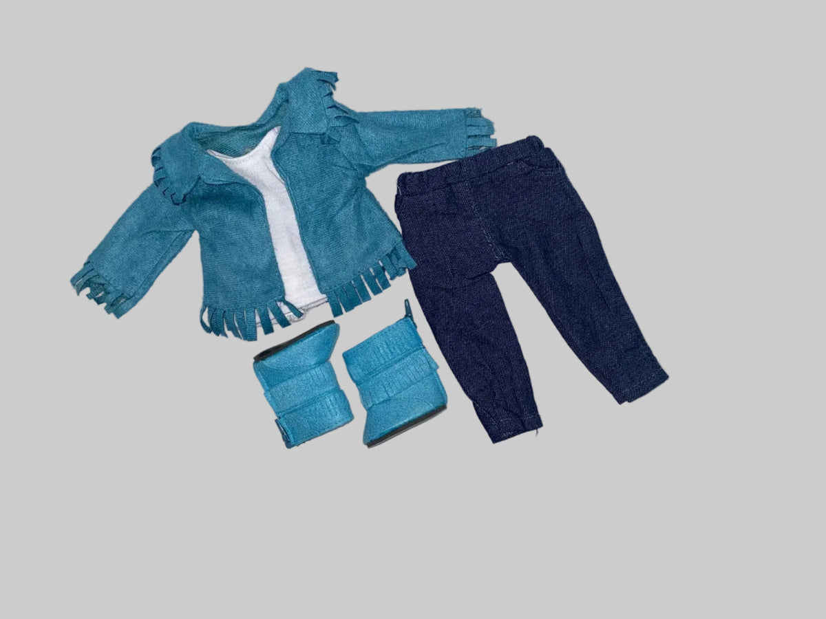 4 pc. Aqua Fringe Pants Set | 14.5" Doll Clothes | Fits 14.5in Slim Body