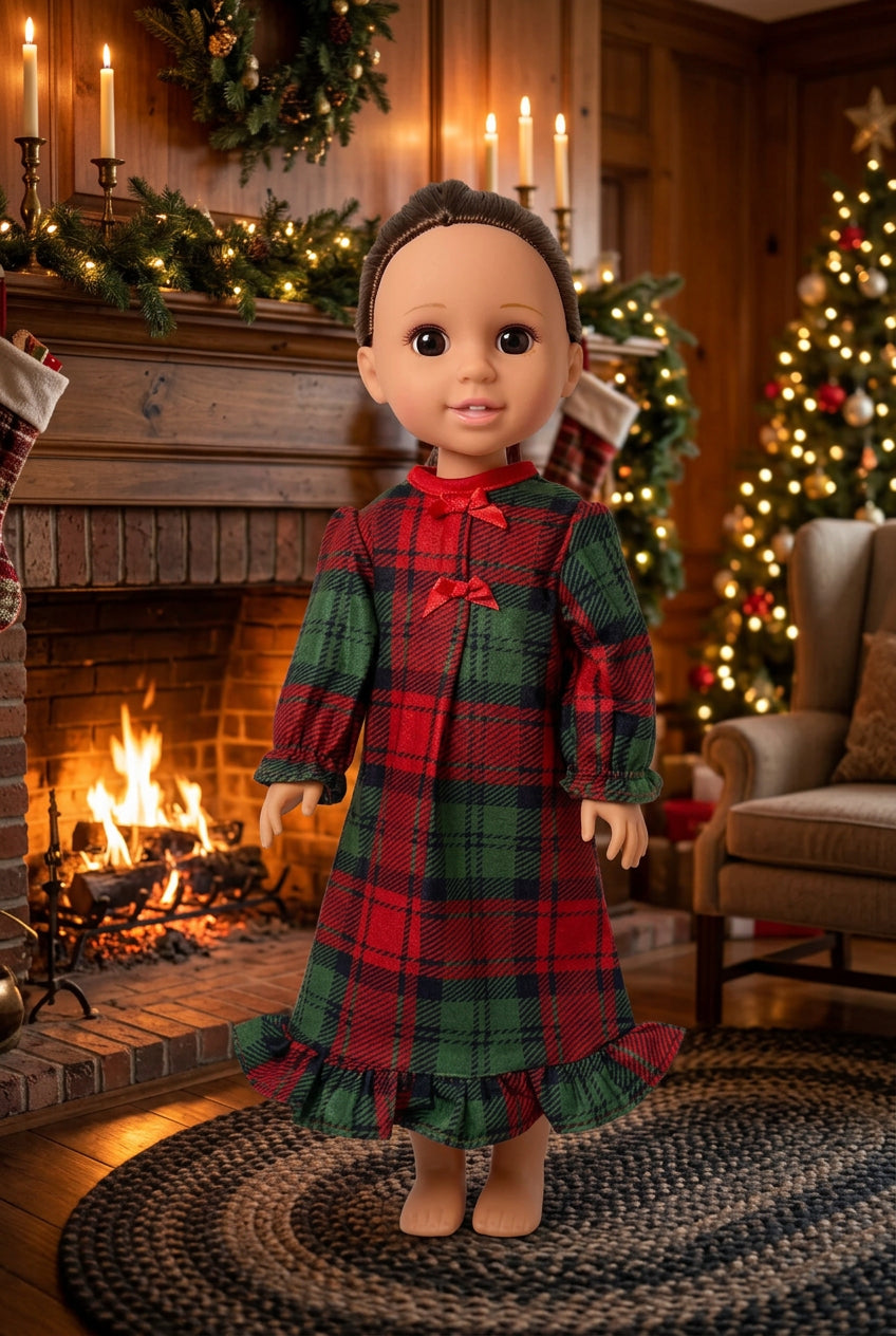 14.5" Plaid Flannel Nightgown | 14.5" Doll Clothes | Fits 14.5 in Slim Body Doll