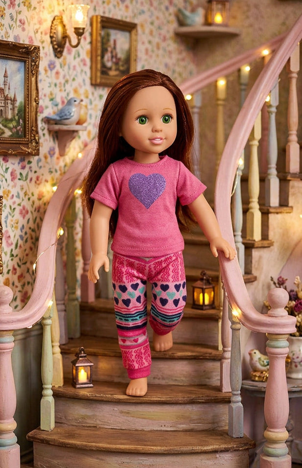 14.5" Pink Glitter Heart Pants Set  | 14.5" Doll Clothes | Fits 14.5in Slim Body