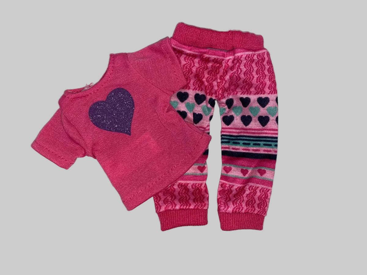 14.5" Pink Glitter Heart Pants Set  | 14.5" Doll Clothes | Fits 14.5in Slim Body