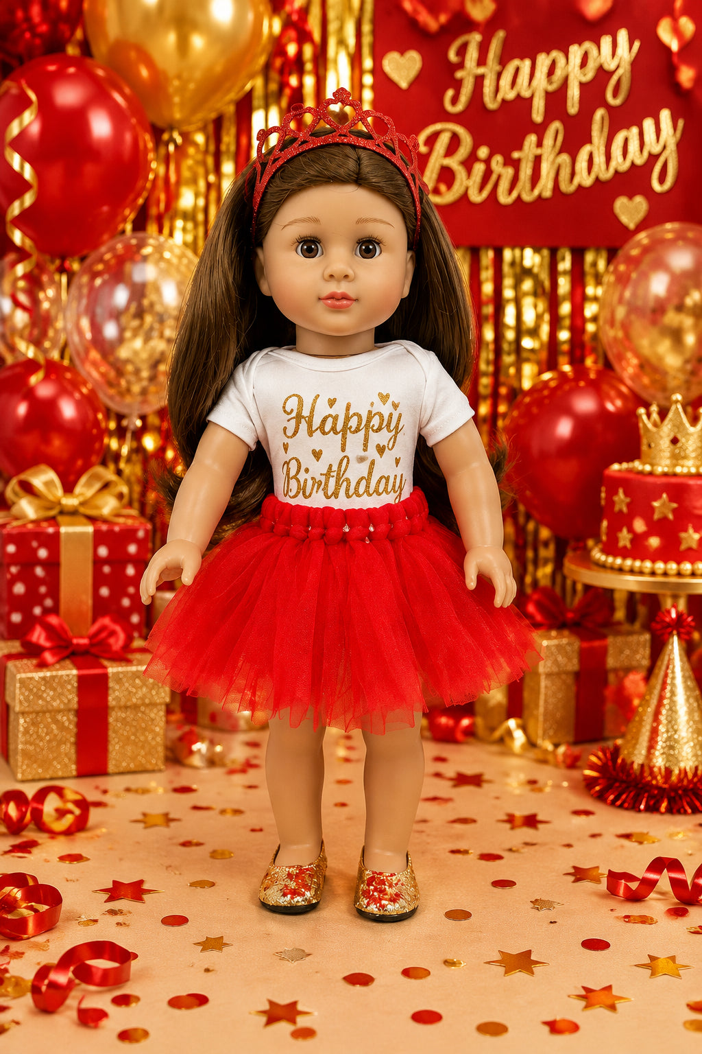 Happy Birthday Outfit with Shoes | Fits Most 18" Dolls | 18 Inch Doll Clothes