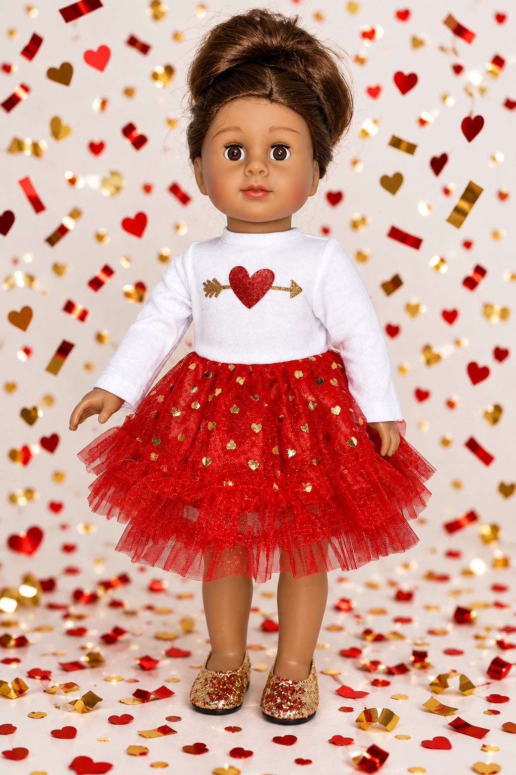 Red and White Cupids Heart Dress | Fits Most 18" Dolls | 18 Inch Doll Clothes