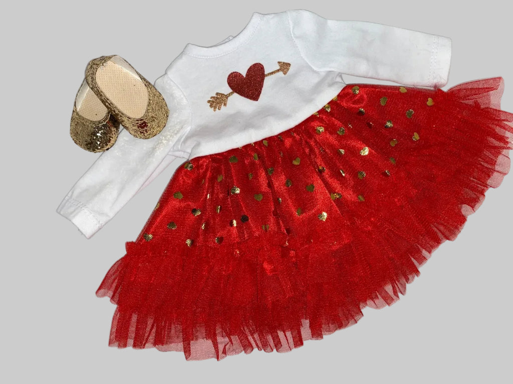 Red and White Cupids Heart Dress | Fits Most 18" Dolls | 18 Inch Doll Clothes