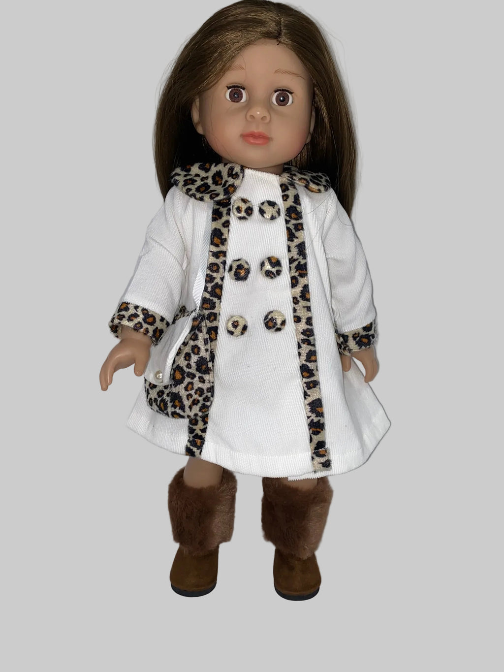 18" White Coat with Leopard Trim | Fits Most 18" Dolls | 18 Inch Doll Clothes