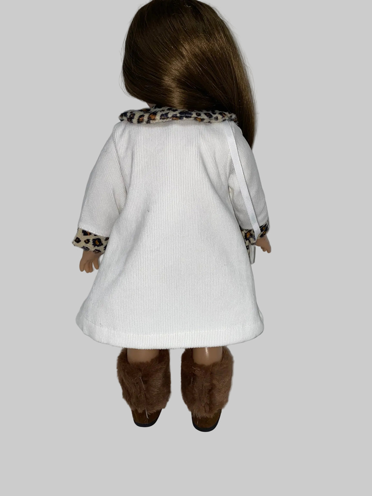 18" White Coat with Leopard Trim | Fits Most 18" Dolls | 18 Inch Doll Clothes