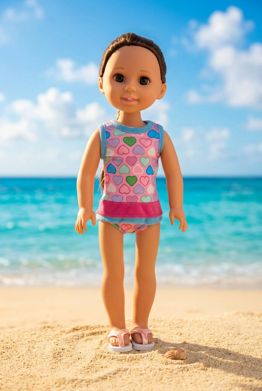 14.5" Rainbow Hearts Ruffle  Swimsuit  | Fits 14.5 in Slim Body Dolls