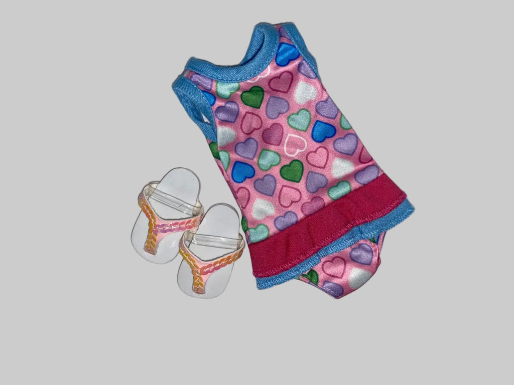 14.5" Rainbow Hearts Ruffle  Swimsuit  | Fits 14.5 in Slim Body Dolls