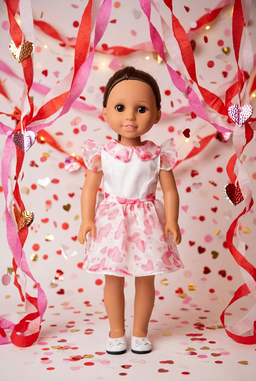 14.5" Pink Hearts Dress with Shoes | 14.5" Doll Clothes | Fits 14.5 in Slim Body