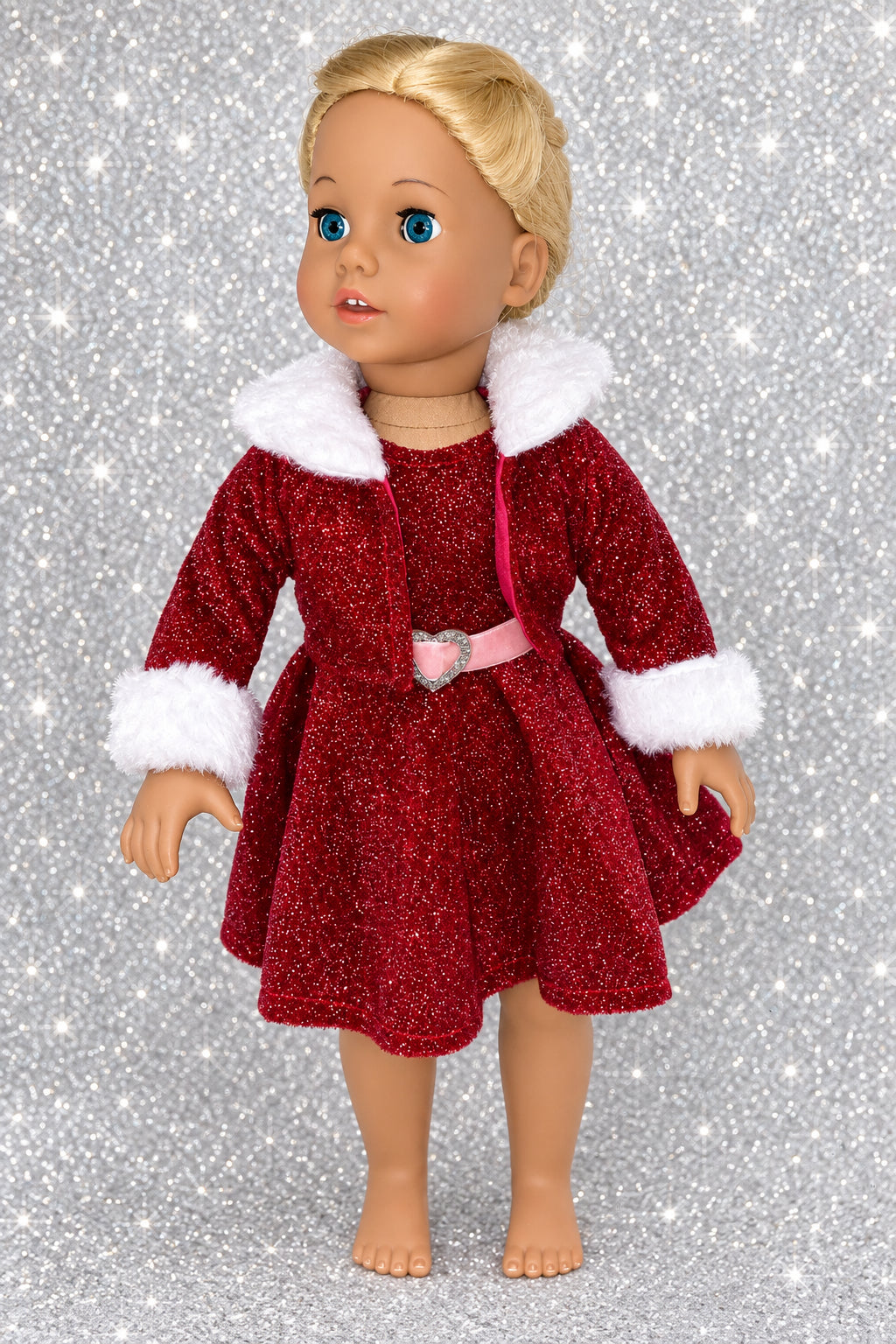 Red Velour Sparkle Dress Set | Fits Most 18" Dolls | 18 Inch Doll Clothes