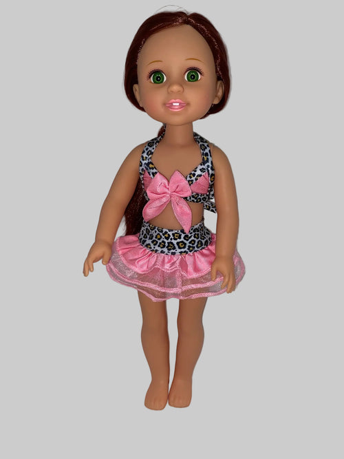 14.5" Cheetah Swimsuit with Pink Trim | 14.5" Doll Clothes for Slim Body Dolls