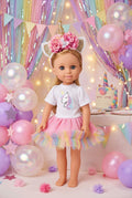14.5" Rainbow Glitter Unicorn Dress Set | 14.5" Clothes | 14.5 in Slim Body Doll