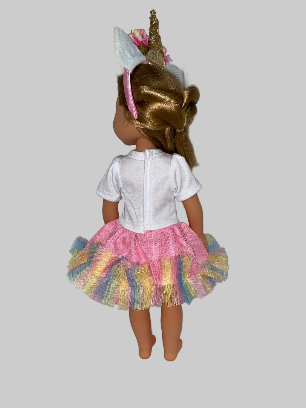 14.5" Rainbow Glitter Unicorn Dress Set | 14.5" Clothes | 14.5 in Slim Body Doll