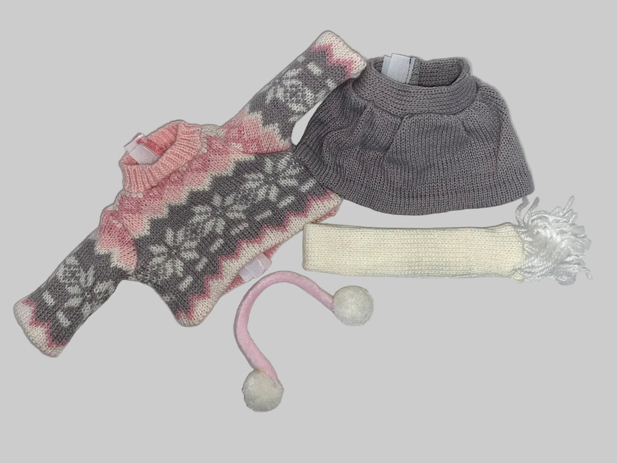 14.5" Pink & Gray Sweater Skirt Set | 14.5" Doll | Fits 14.5 in Slim Body Dolls