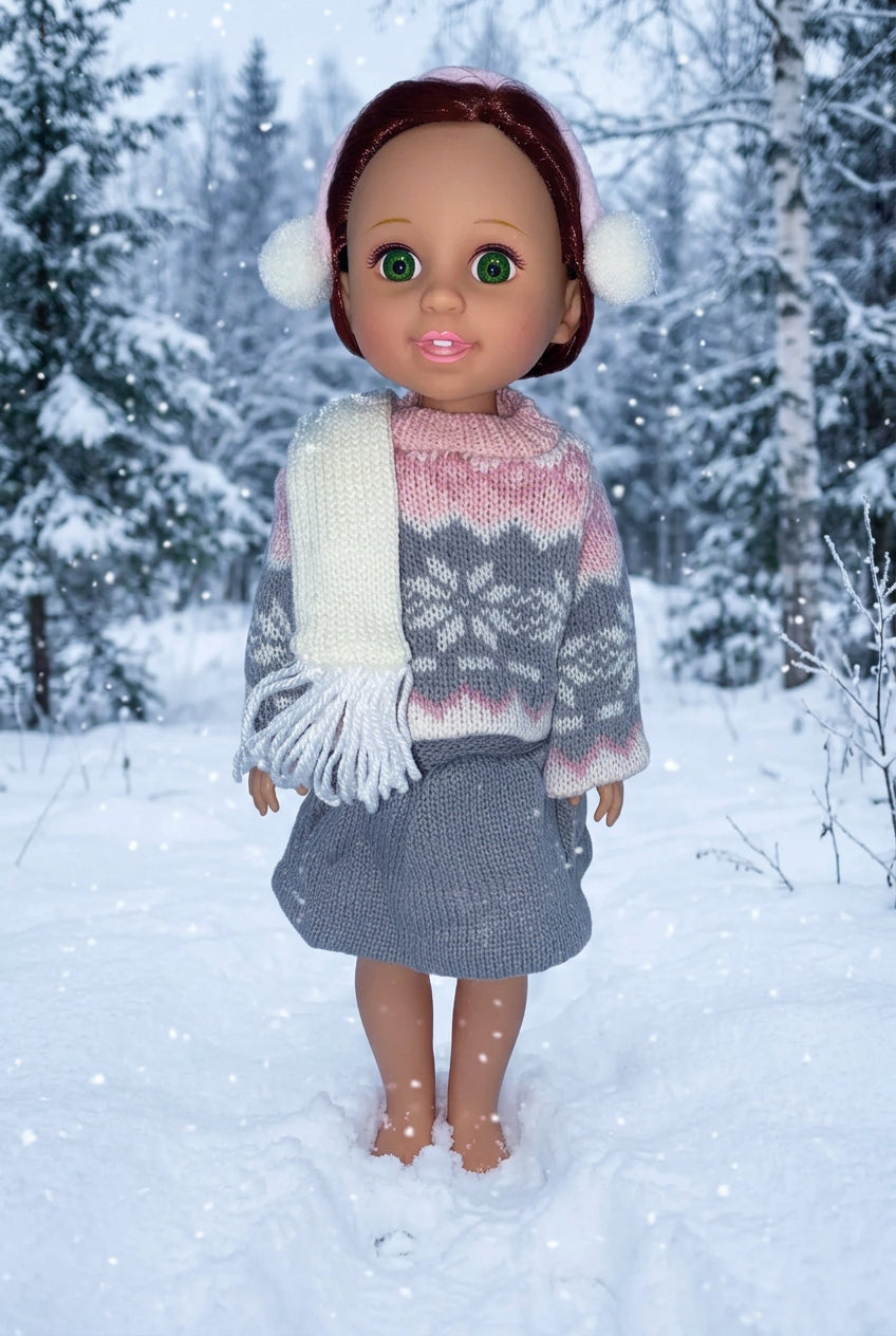 14.5" Pink & Gray Sweater Skirt Set | 14.5" Doll | Fits 14.5 in Slim Body Dolls