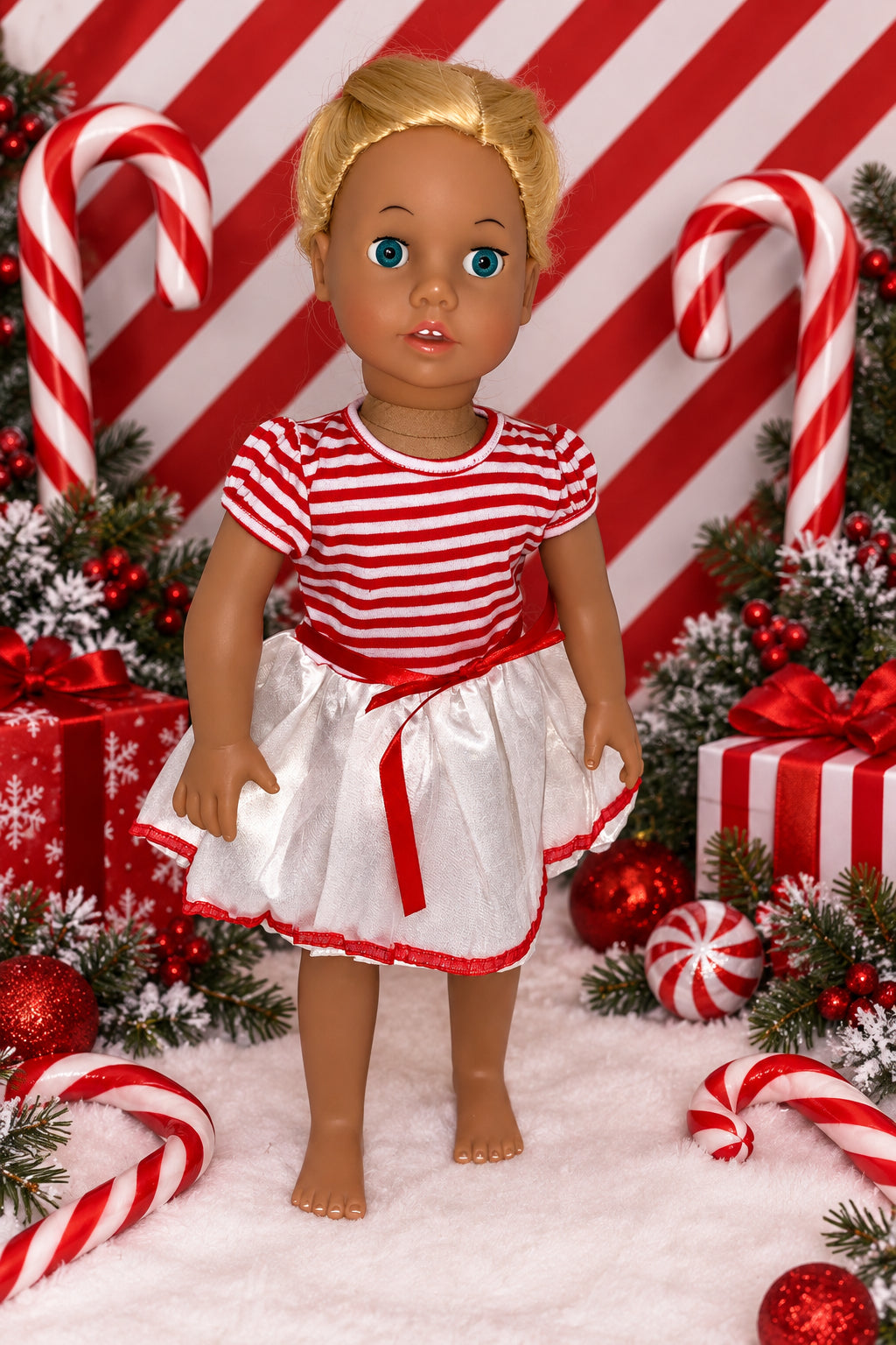 Red and White Stripe Dress | Fits Most 18" Dolls | 18 Inch Doll Clothes