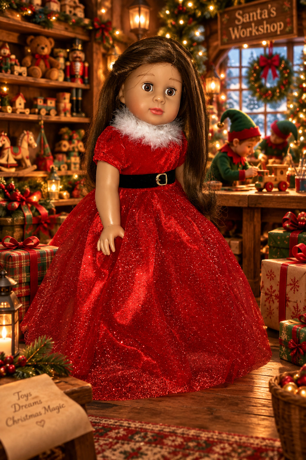 Glittery Red Christmas Dress Set  | Fits Most 18" Girl Dolls