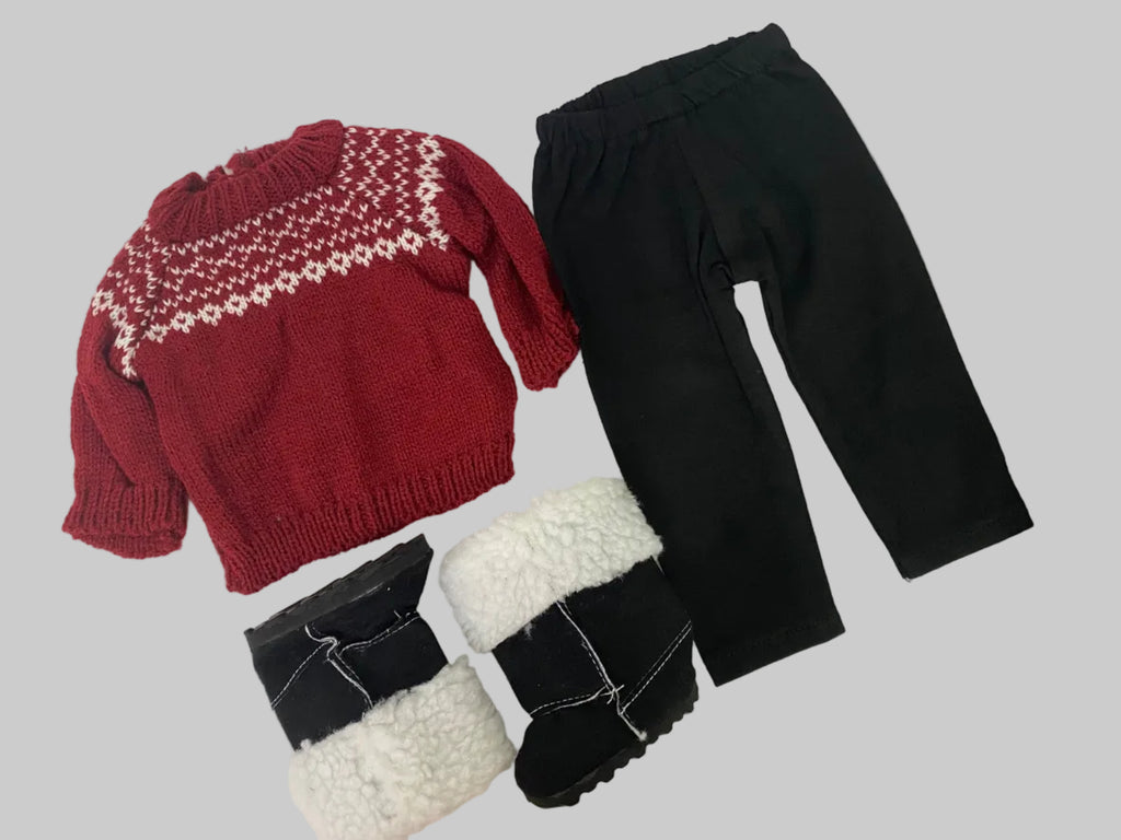 18" 3pc Burgundy Sweater Set | Fits Most 18" Dolls | 18 Inch Doll Clothes