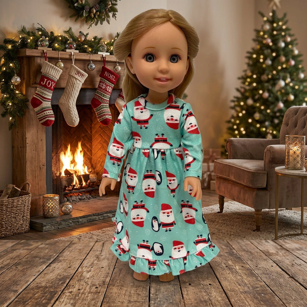 14.5  Santa Flannel Nightgown | 14.5" Doll Clothes | Fits 14.5 in Slim Body Doll