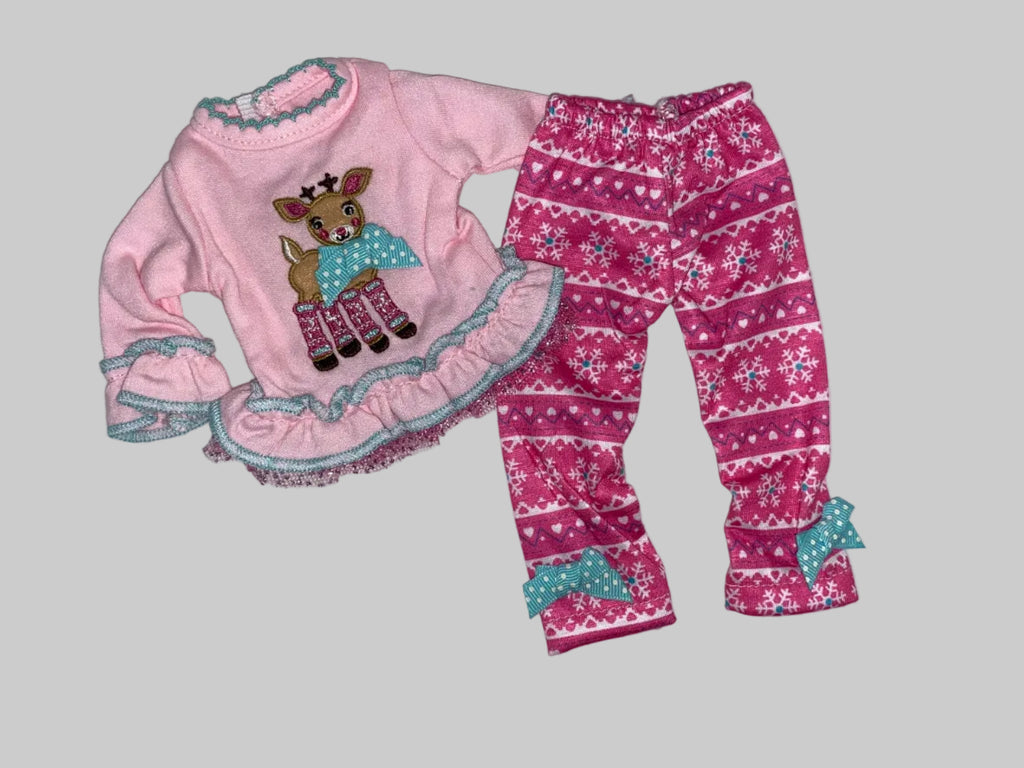 14.5" Pink Reindeer Pajama Set | 14.5" Doll Clothes | Fits 14.5 in Slim Body