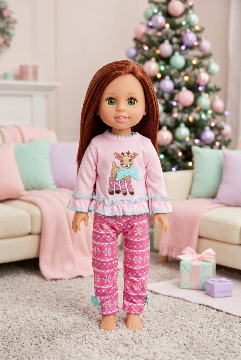14.5" Pink Reindeer Pajama Set | 14.5" Doll Clothes | Fits 14.5 in Slim Body