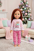 14.5" Pink Reindeer Pajama Set | 14.5" Doll Clothes | Fits 14.5 in Slim Body