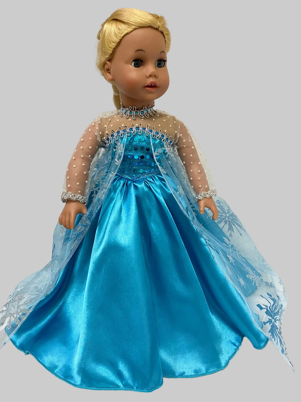 Aqua Frost Queen Dress with Crown | Fits Most 18" Dolls | 18 Inch Doll Clothes