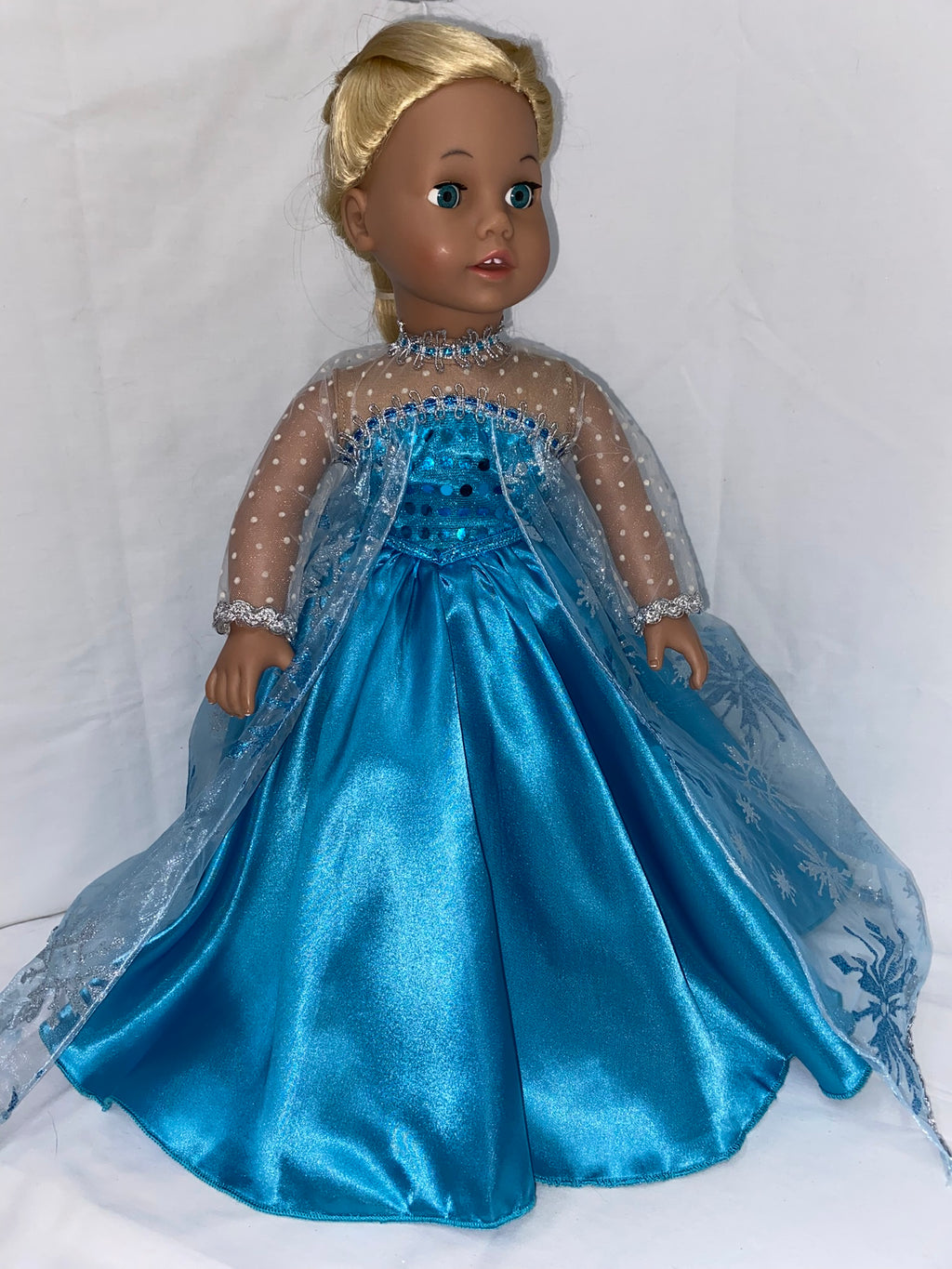 Aqua Frost Queen Dress with Crown | Fits Most 18" Dolls | 18 Inch Doll Clothes