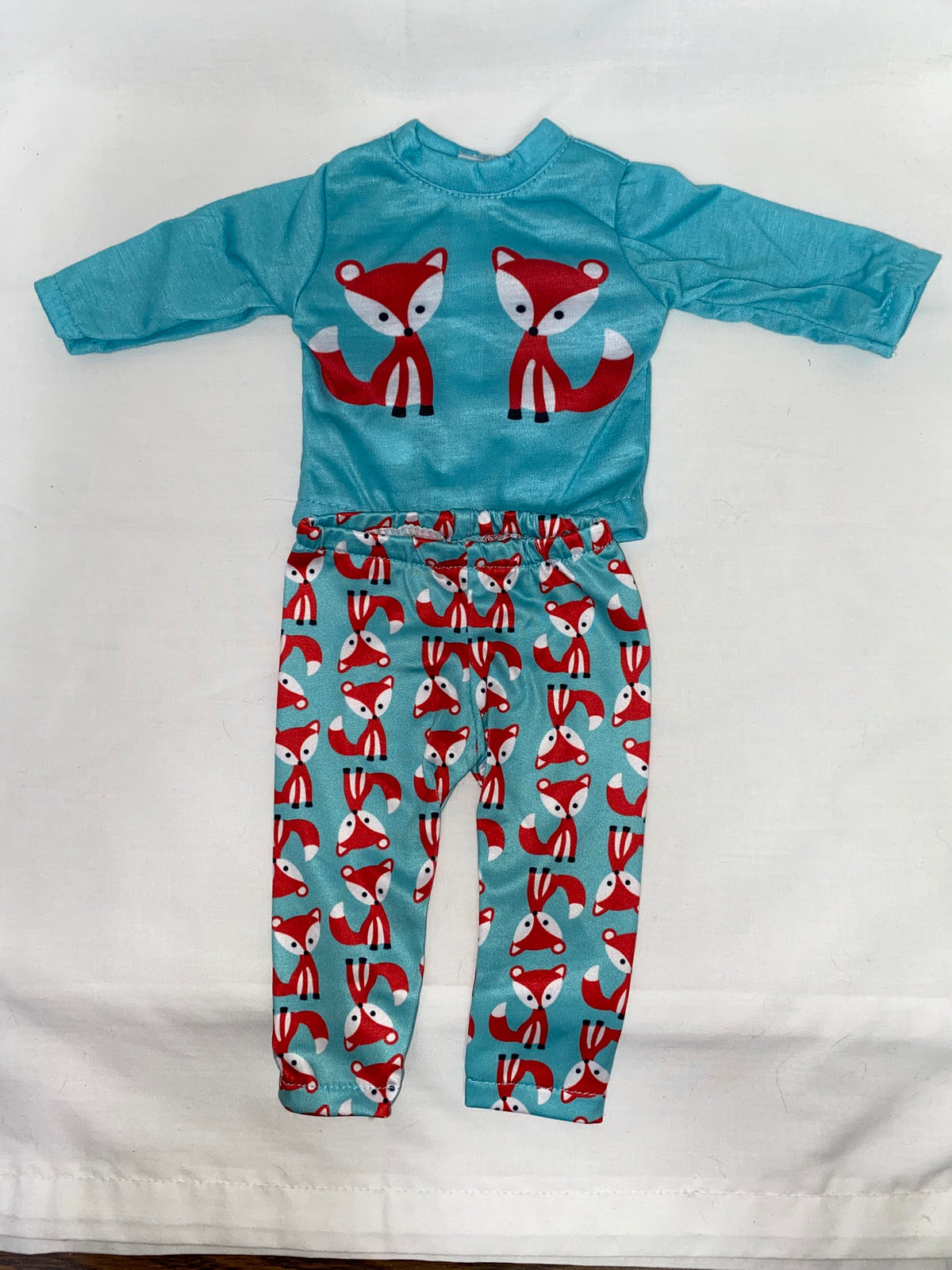 Aqua Pajamas with Red Fox Print | Fits Most 18" Girl Doll | 18 Inch Doll Clothes