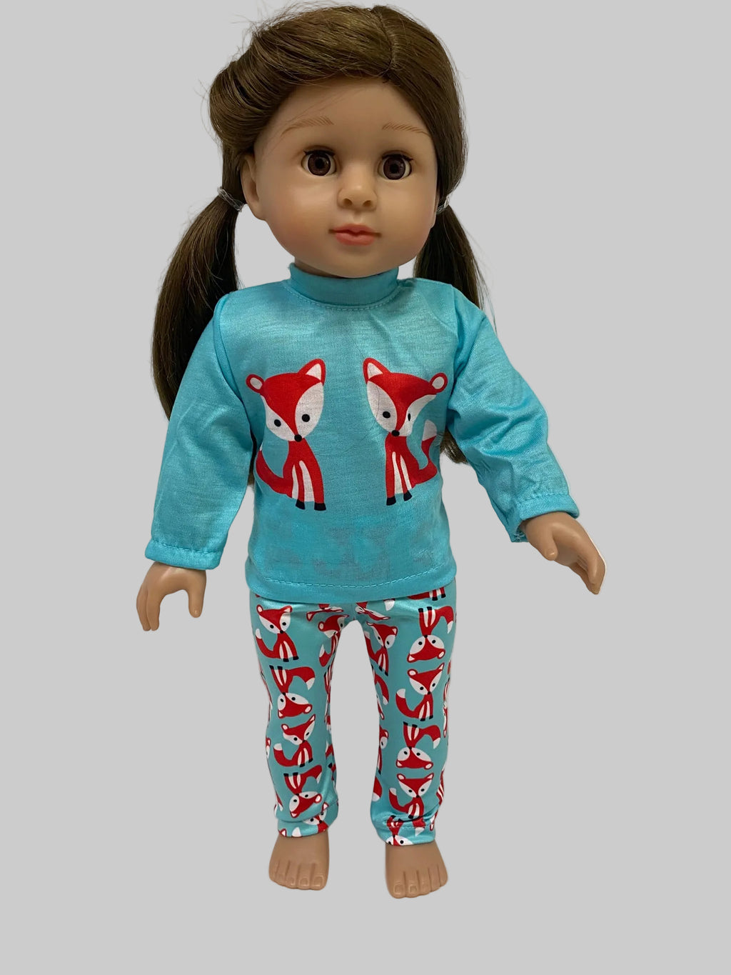Aqua Pajamas with Red Fox Print | Fits Most 18" Girl Doll | 18 Inch Doll Clothes