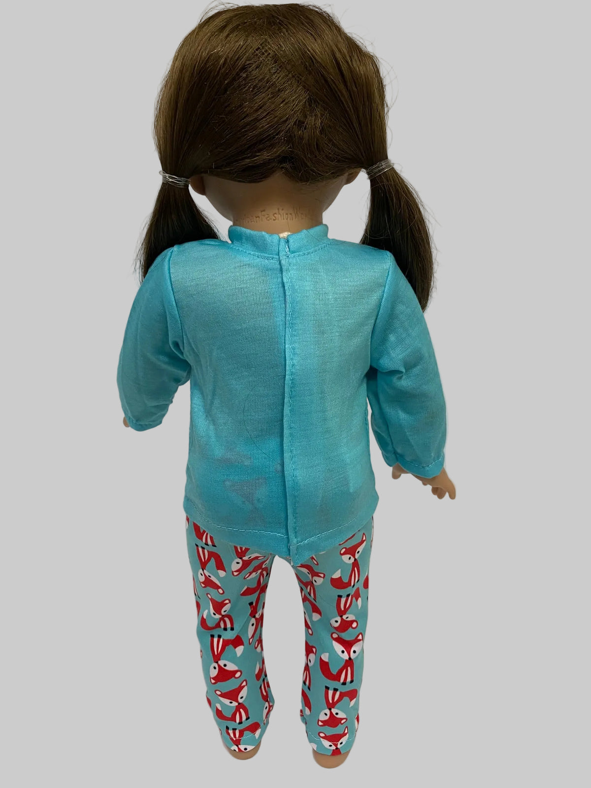 Aqua Pajamas with Red Fox Print | Fits Most 18" Girl Doll | 18 Inch Doll Clothes