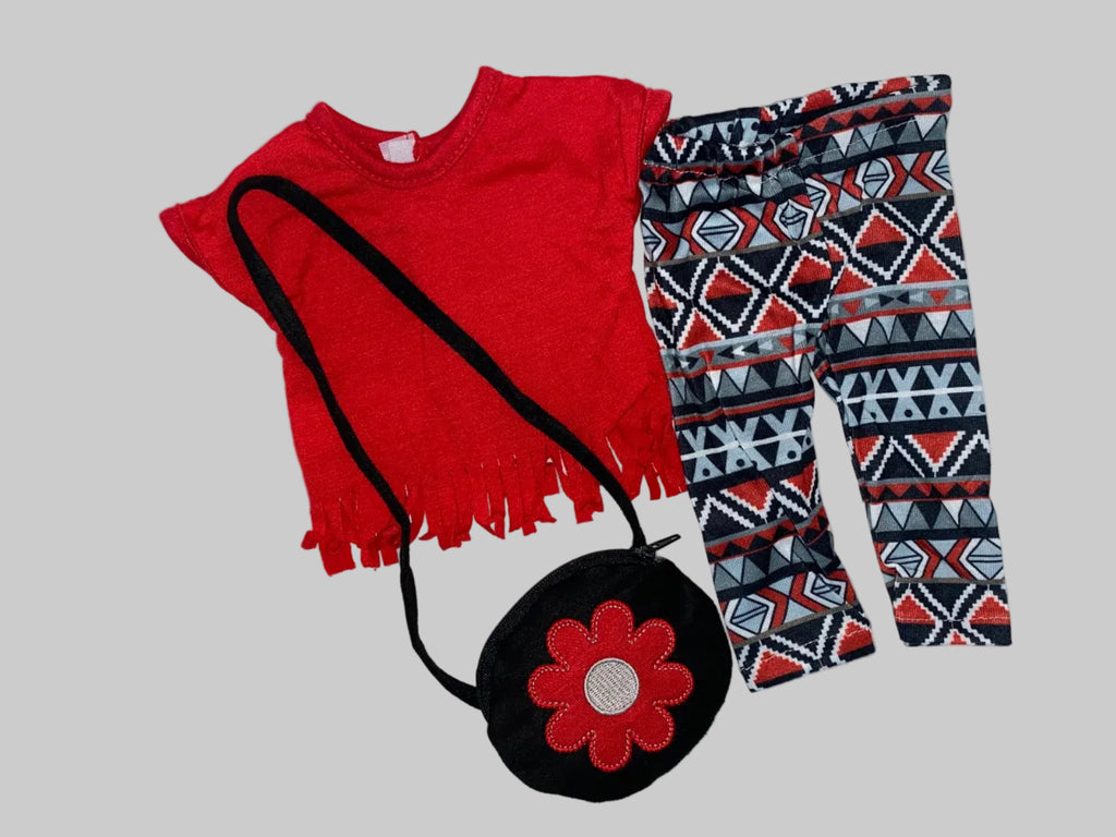 Red and Black Print Pants Set with Purse  | Fits Most 18" Dolls | 18 Inch