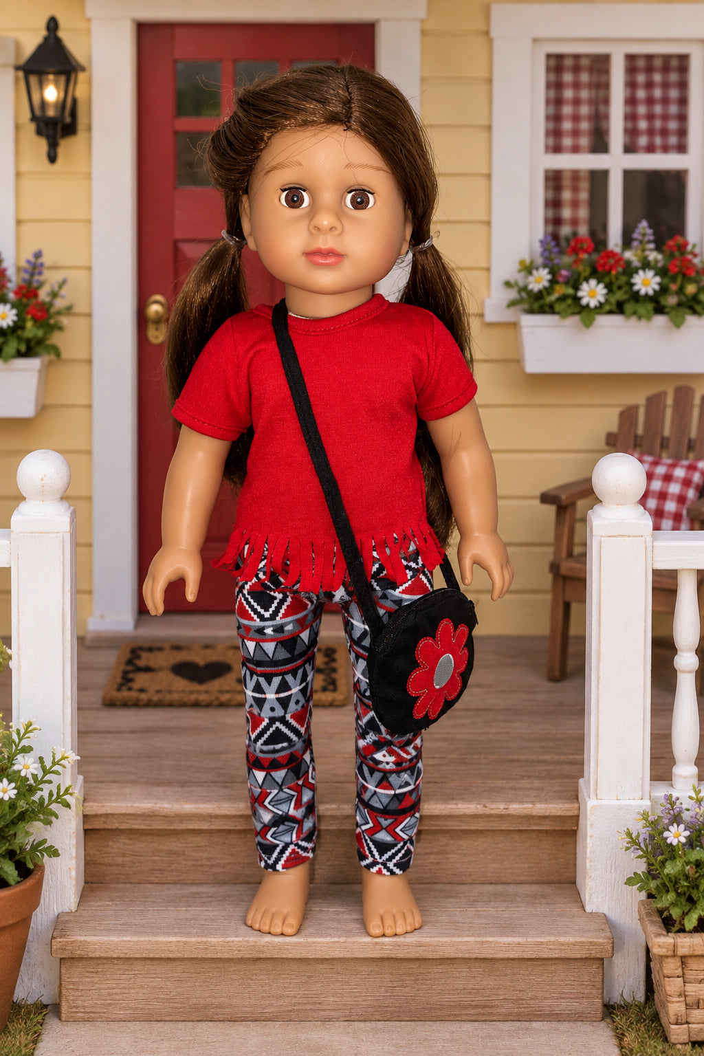 Red and Black Print Pants Set with Purse  | Fits Most 18" Dolls | 18 Inch
