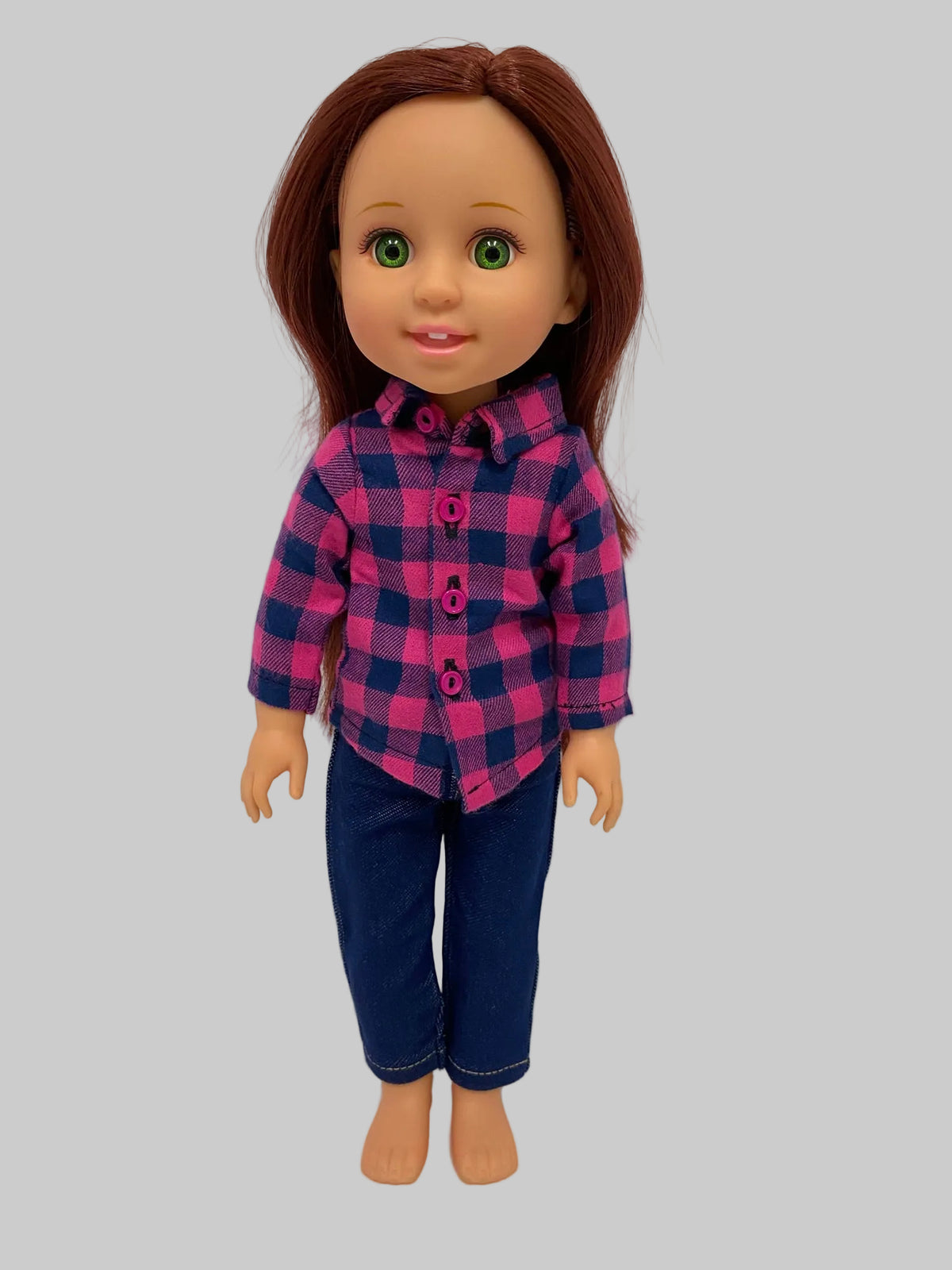 14.5" Pink and Blue Plaid Pants Set  | 14.5" Doll Clothes for Slim Body Dolls