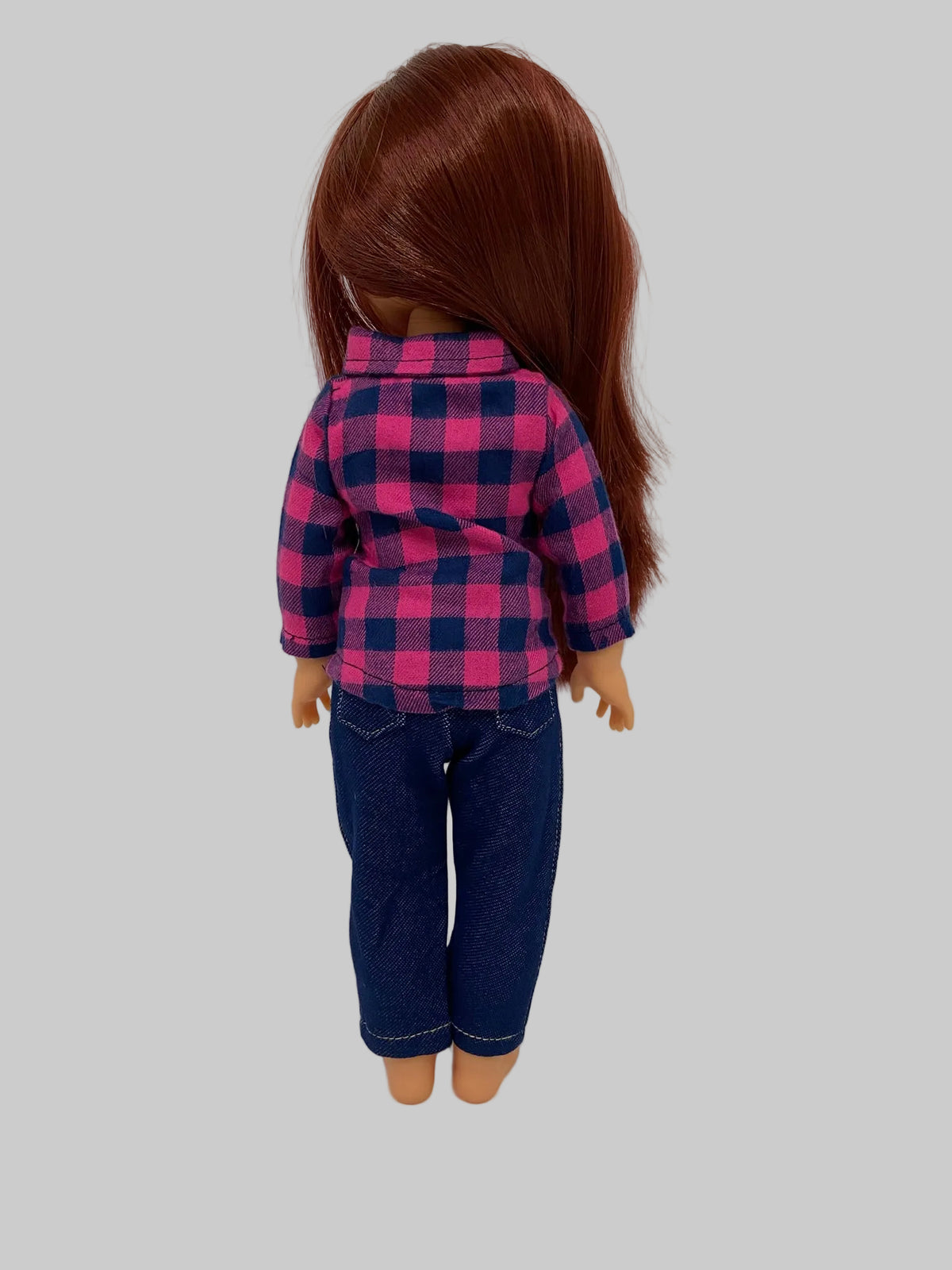 14.5" Pink and Blue Plaid Pants Set  | 14.5" Doll Clothes for Slim Body Dolls