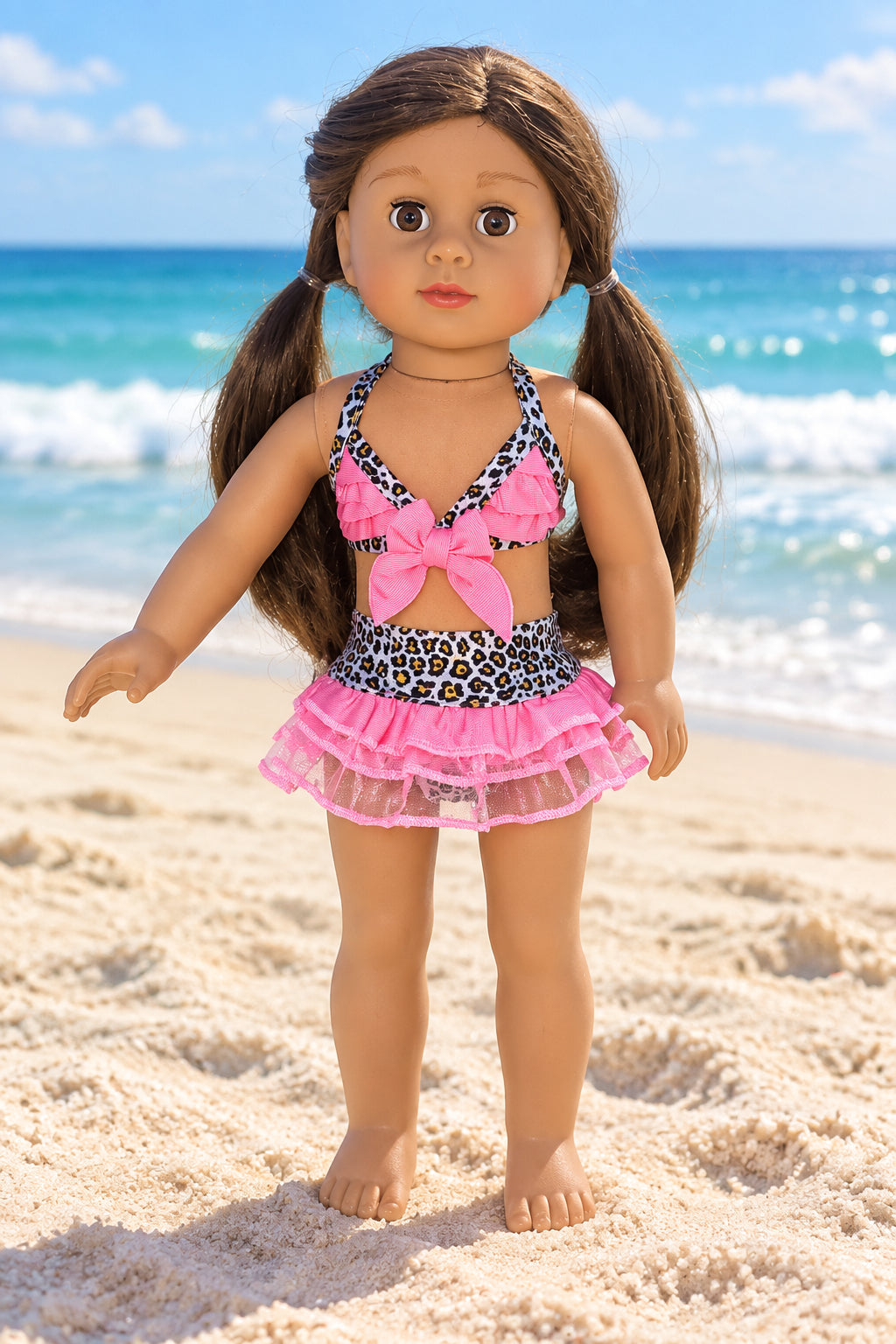 Cheetah Swimsuit with Pink Trim | Fits Most 18" Dolls | 18 Inch Doll Clothes