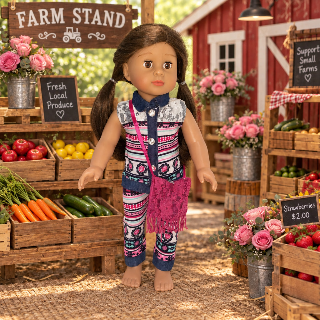 Hot Pink and Blue Graphic Pants Set  | Fits Most 18" Doll | 18 Inch Doll Clothes