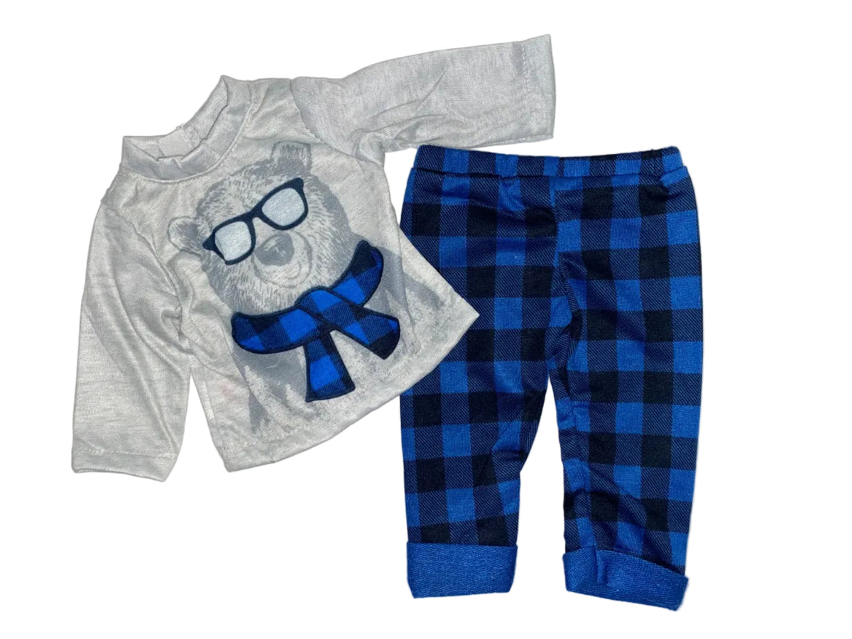"Cool Bear" Buffalo Plaid PJs | Fits Most 18" Girl Doll | 18 Inch Doll Clothes