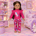 Hot Pink Unicorn Top with Rainbow Print Pants Set | Fits Most 18" Girl Dolls