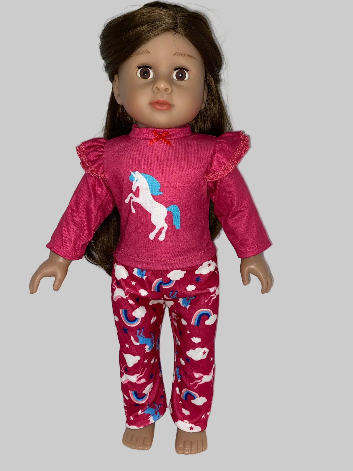 Hot Pink Unicorn Top with Rainbow Print Pants Set | Fits Most 18" Girl Dolls