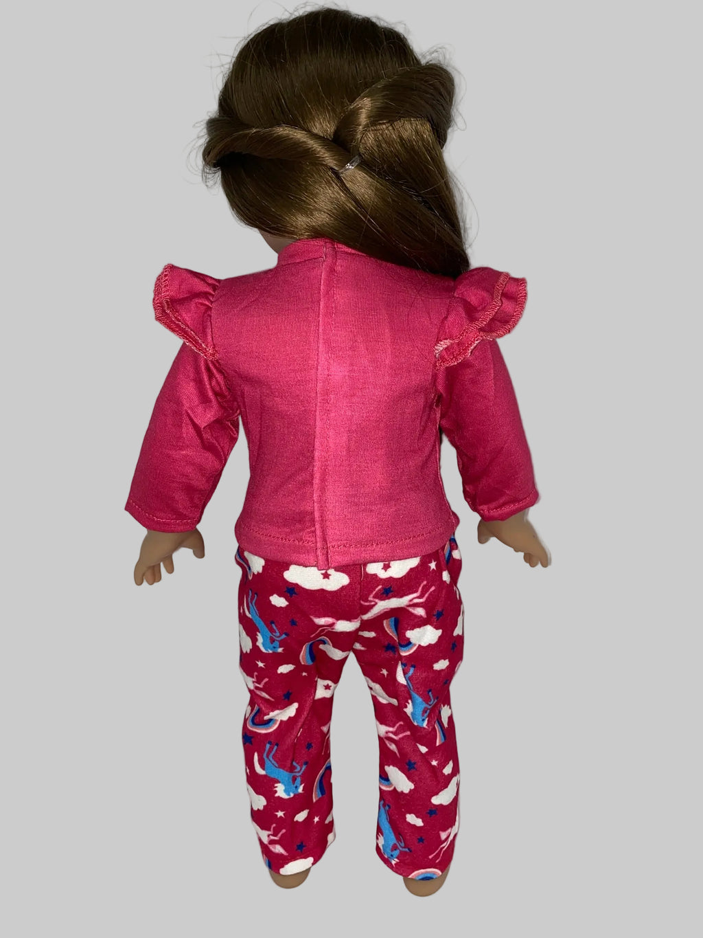 Hot Pink Unicorn Top with Rainbow Print Pants Set | Fits Most 18" Girl Dolls