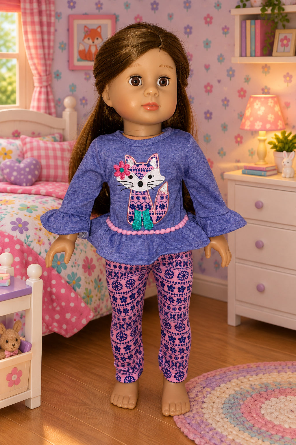 Lavender Fox Print Pants Set | Fits Most 18" Girl Dolls | 18 Inch Doll Clothes