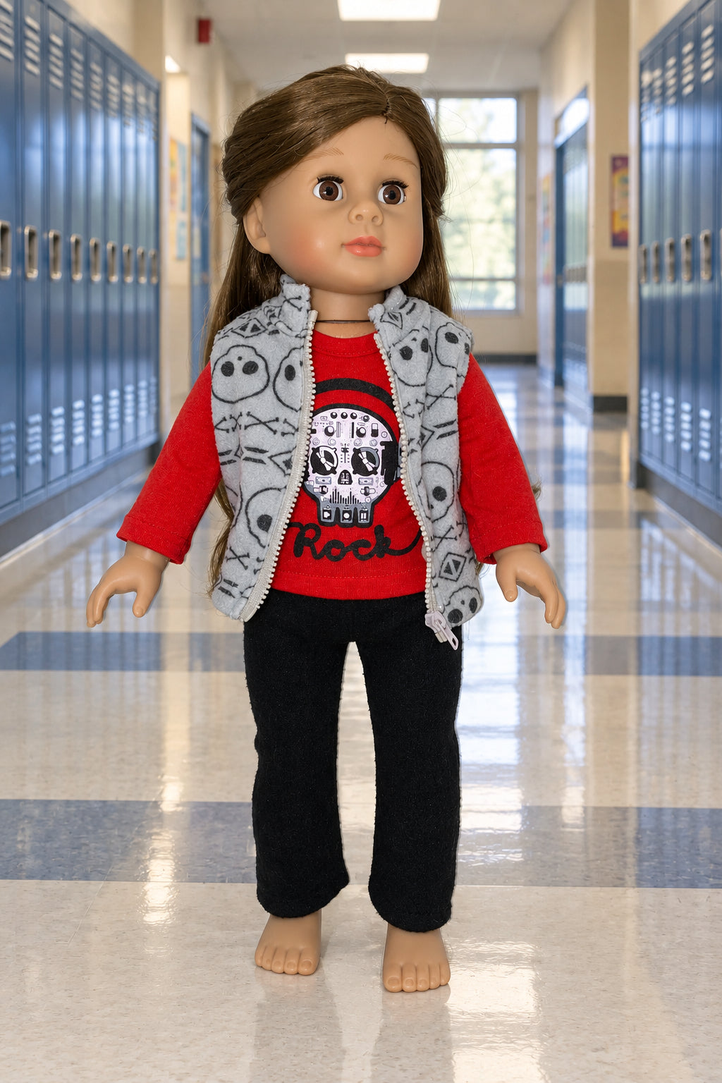 18" Red and Black Skull Pants Set | Fits Most 18" Dolls | 18 Inch Doll Clothes