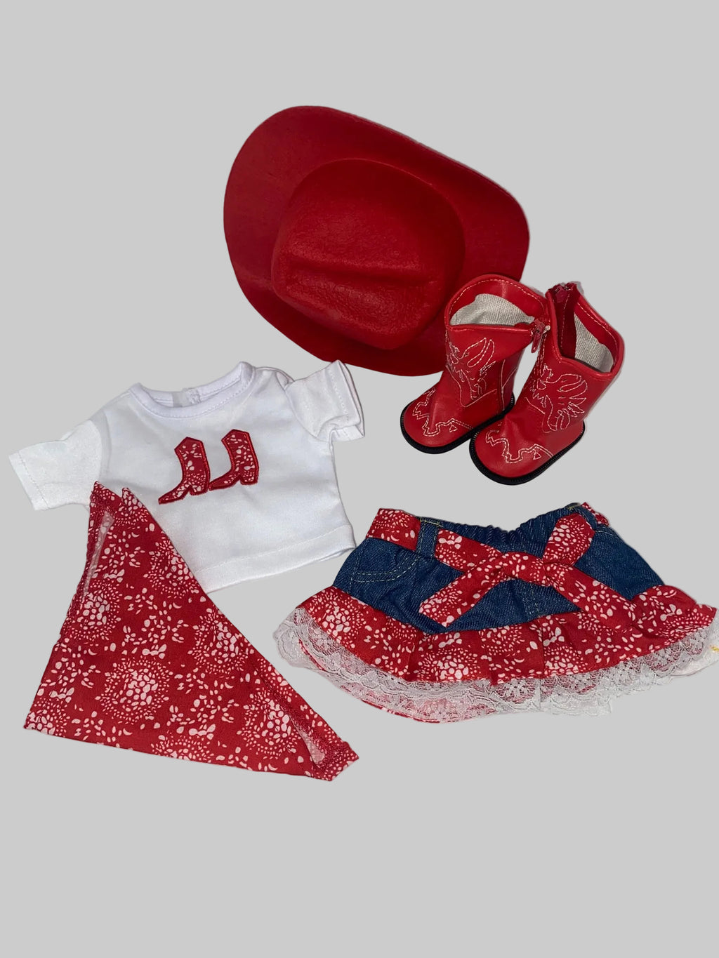 Red Paisley and Denim  Skirt Set | Fits Most 18" Dolls | 18 Inch Doll Clothes