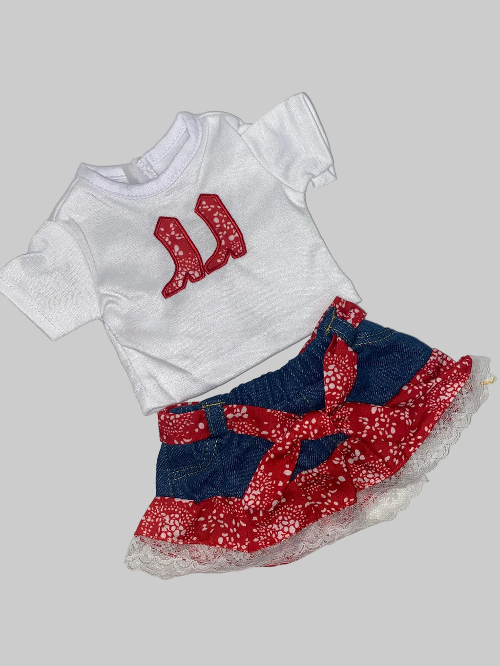 Red Paisley and Denim  Skirt Set | Fits Most 18" Dolls | 18 Inch Doll Clothes