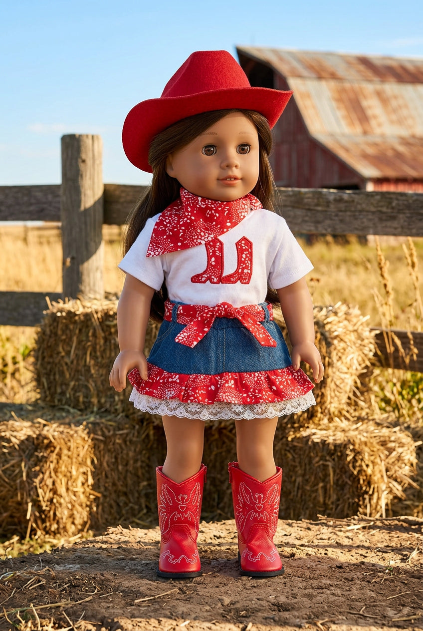 Red Paisley and Denim  Skirt Set | Fits Most 18" Dolls | 18 Inch Doll Clothes