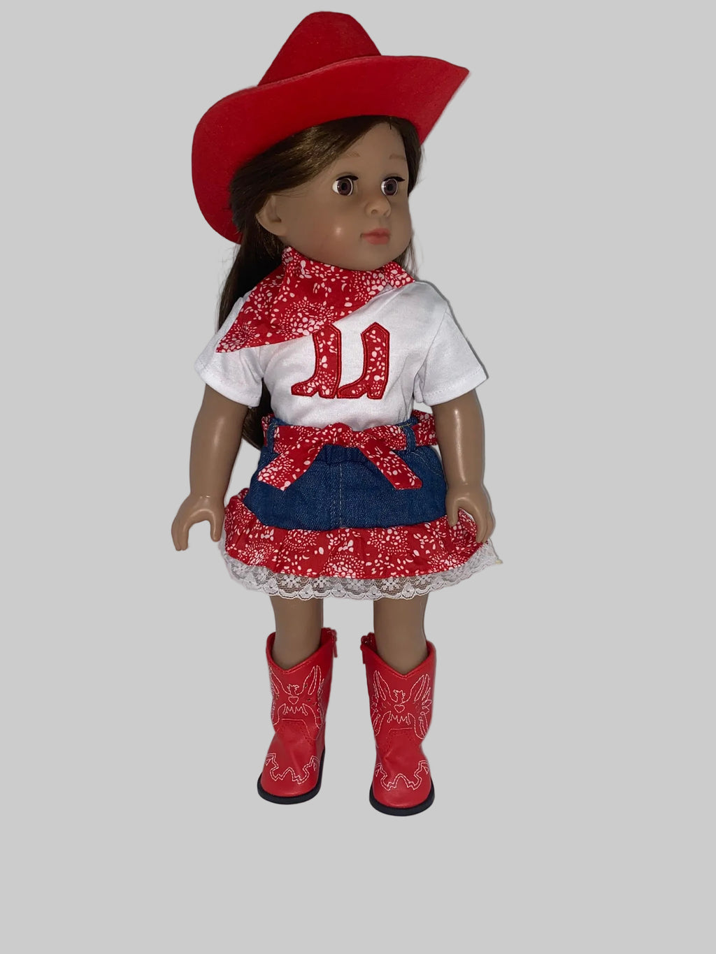 Red Paisley and Denim  Skirt Set | Fits Most 18" Dolls | 18 Inch Doll Clothes