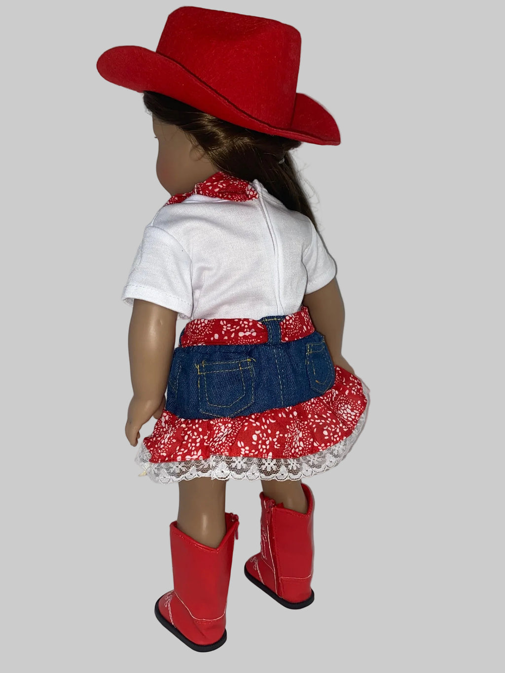 Red Paisley and Denim  Skirt Set | Fits Most 18" Dolls | 18 Inch Doll Clothes