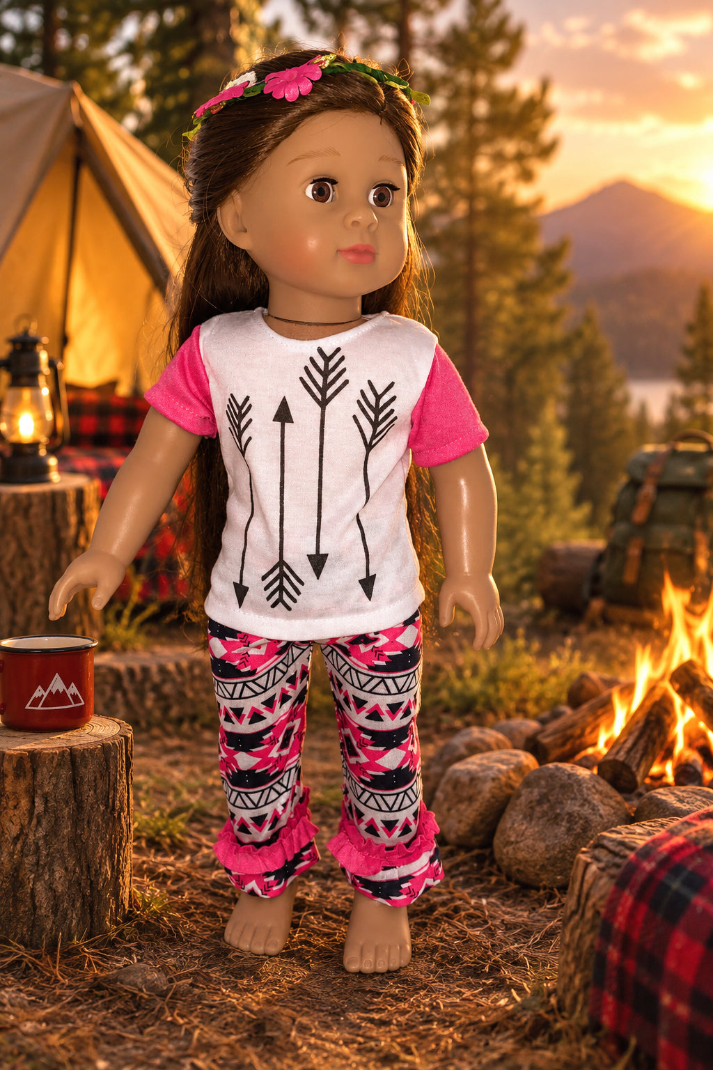 Hot Pink Graphic Print Pants Set | Fits Most 18" Dolls | 18 Inch Doll Clothes