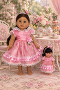 Lacy Pink Party Dress with Matching Mini Doll | Fits Most 18" Girl Dolls