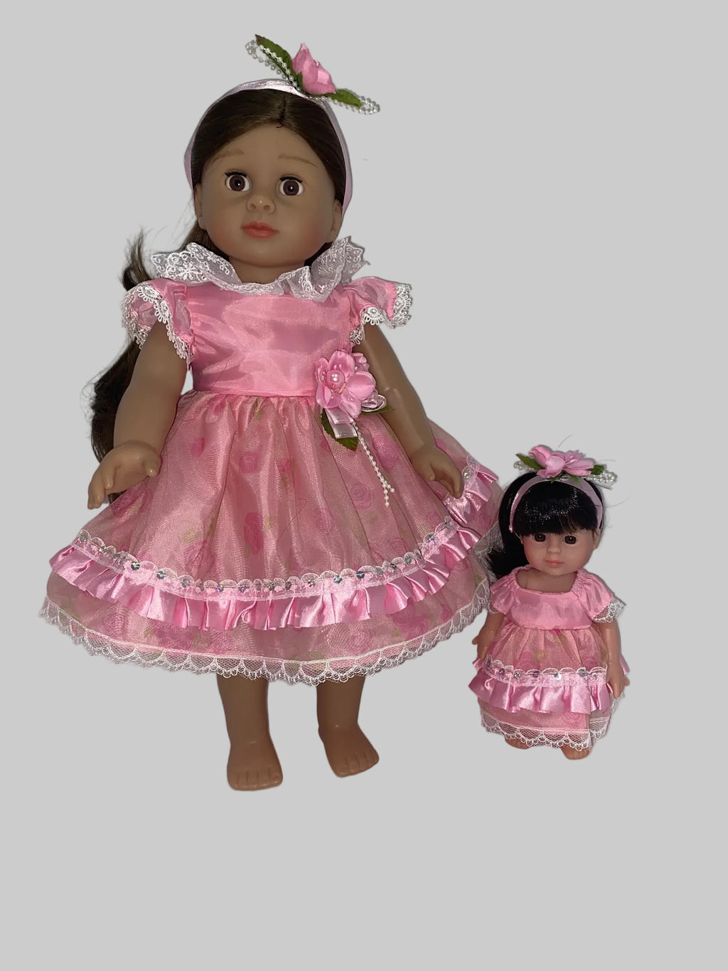 Lacy Pink Party Dress with Matching Mini Doll | Fits Most 18" Girl Dolls